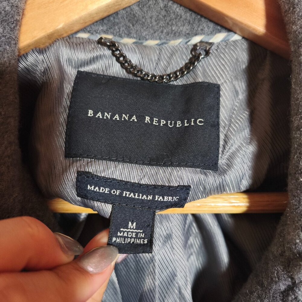 Banana Republic Double Breasted Pea Coat sz M Gray Italian Wool Classic Preppy - Picture 4 of 10